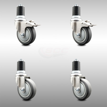 Service Caster 4 Inch 316SS Thermoplastic Rubber Swivel 1-7/8 Inch Stem Caster Lock Brake, 2PK SCC-SS316TTLEX20S414-TPRB-2-S-2-178